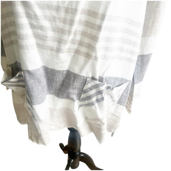 Toofan Linen Tunic Size Large Front Pockets Striped Crew Neck Neutral Colors - Picture 5 of 10